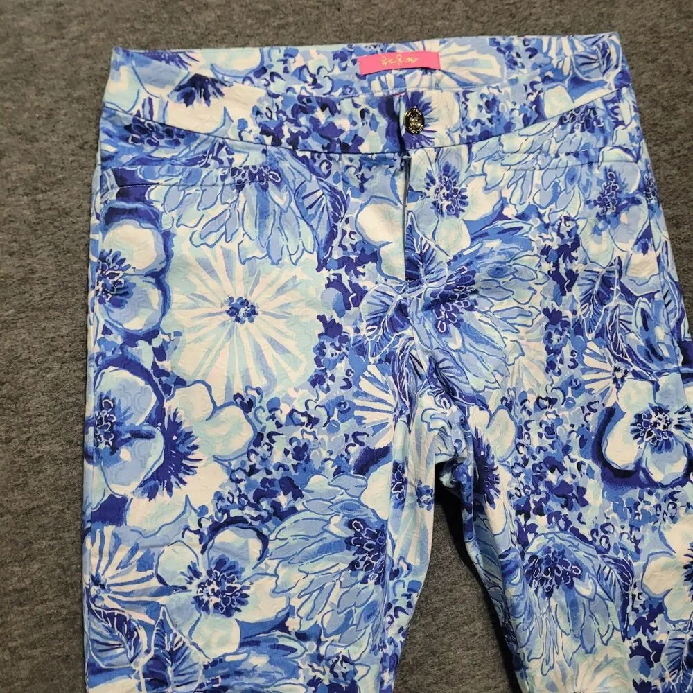 Lilly Pulitzer 8 pants Kelly Skinny Ankle Coastal Blue Catch n Keep blue flower